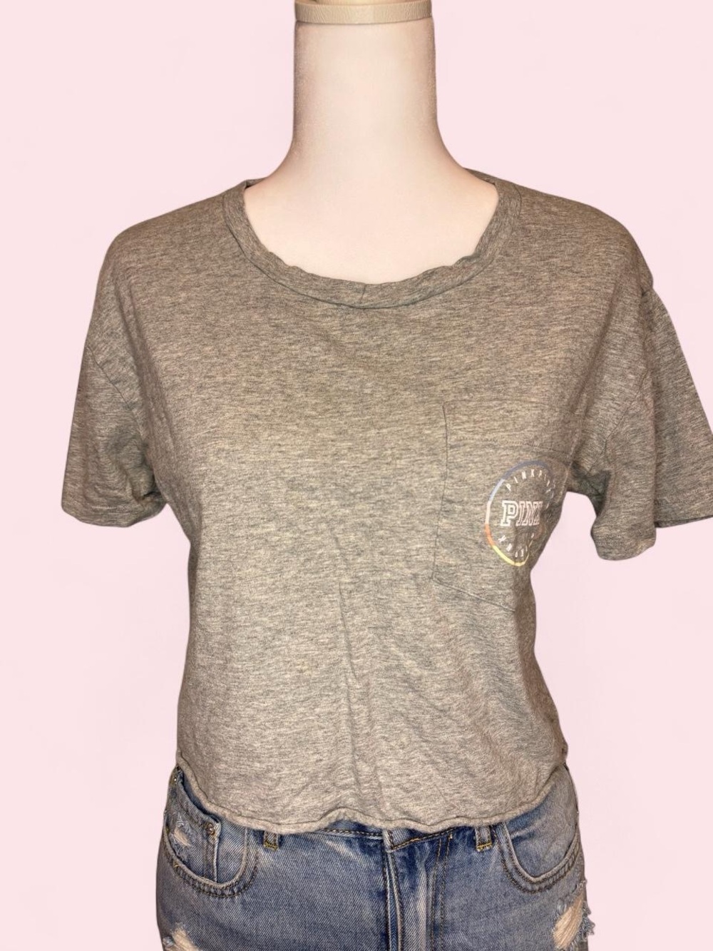 PINK Victoria's Secret Heather Gray Cropped Pocket Tee